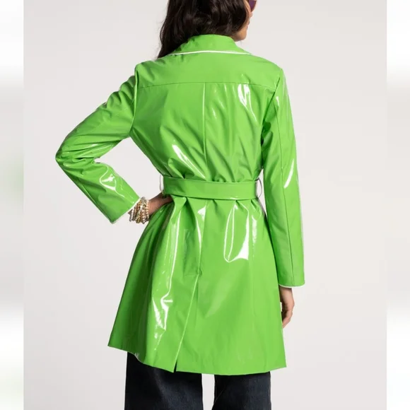 Frances Valentine Morton Rain Coat Vegan Leather Green Oyster - Picture 6 of 16
